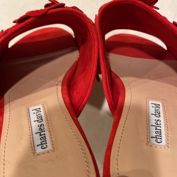 Charles David Sicilian red size 11 slides shoes flowers 🌺 daisies suede leather - Picture 16 of 16